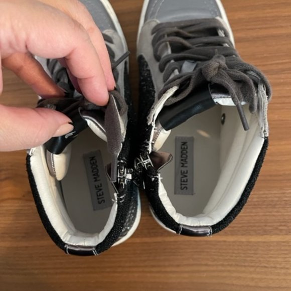 Steve Madden Leather Glitter Hightop Sneakers Size 8 - Picture 4 of 8